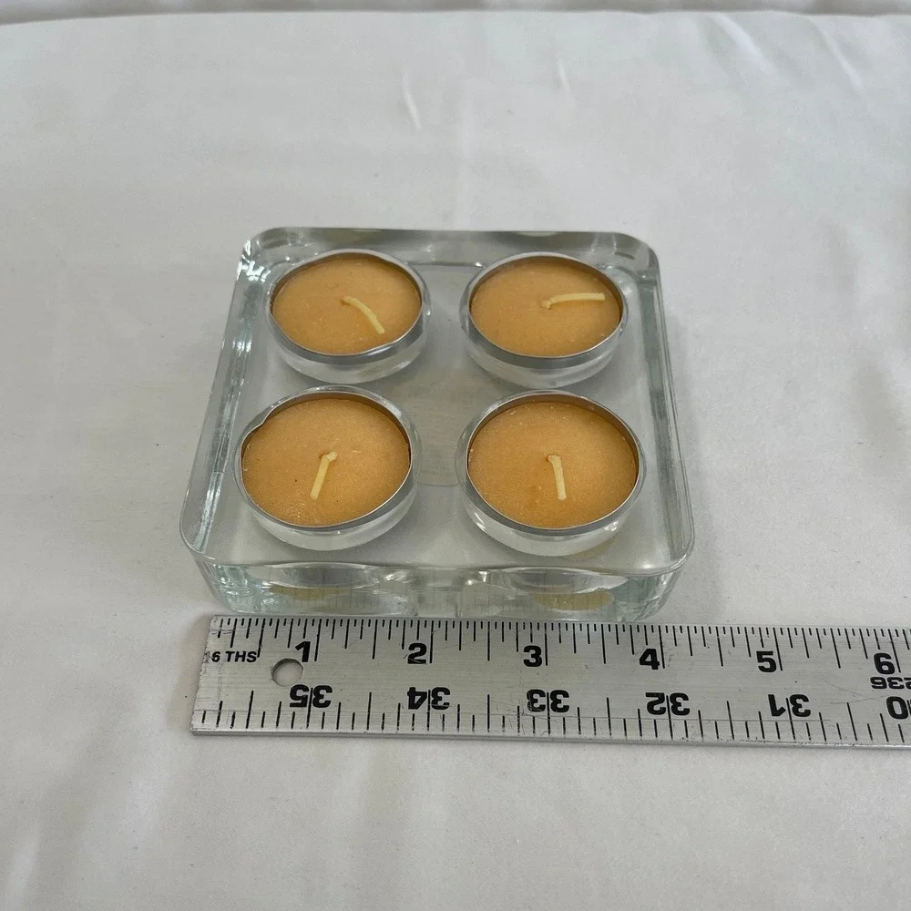 Hand Blown Slumped Glass Tealight Candle Holder Set Seafoam Blue Green 2 Piece